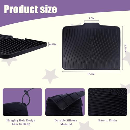 Silicone Dish Drying Mat for Kitchen Counter,16"X13" With Built-in Drain Lip,Food-Grade Silicone, Heat-Resistant Eco-friendly Hygienic Drying Mat Leak-Proof and Non-Slip, Multi-Functional Use（Black） - color: Black, size: 16" x 13"