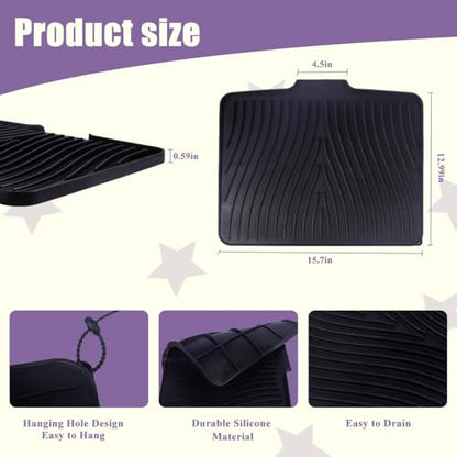 Silicone Dish Drying Mat for Kitchen Counter,16"X13" With Built-in Drain Lip,Food-Grade Silicone, Heat-Resistant Eco-friendly Hygienic Drying Mat Leak-Proof and Non-Slip, Multi-Functional Use（Black） - color: Black, size: 16" x 13"