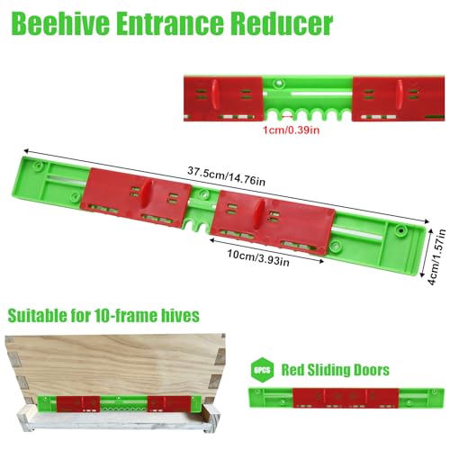 6 Pcs Beehive Entrance Reducer, Plastic Bee Hive Reducer Guards for 10-Frame Hives Hive, Adjustable Red Door Panel Beehive Mouse Guard Beekeeping Supplies, Length 14.76 Inch - size: 14.76in-6P-Beehive Entrance-Green+Red