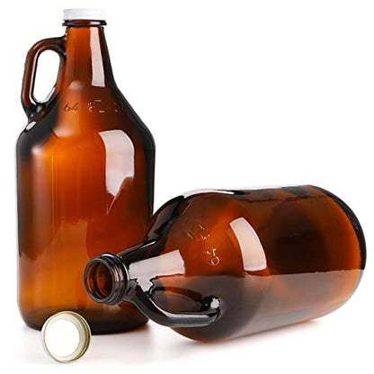 ZEAYEA 3 Pack 64 oz Glass Growler Jug, Amber Half Gallon Jug Set with Lids and Handle Great for Beer, Home Brewing, Kombucha, Distilled Water