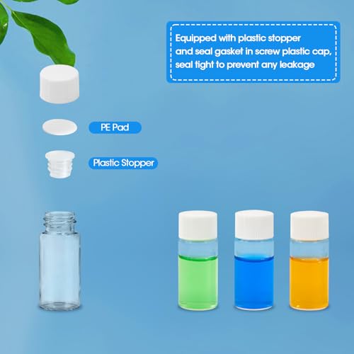 10ml Clear Glass Vials with Screw Caps and Plastic Stoppers, Small Liquid Sample Vial, Leak-Proof Vial, 25PCS(White Cap) - color: CLEAR, size: 10ml