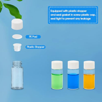 10ml Clear Glass Vials with Screw Caps and Plastic Stoppers, Small Liquid Sample Vial, Leak-Proof Vial, 25PCS(White Cap) - color: CLEAR, size: 10ml