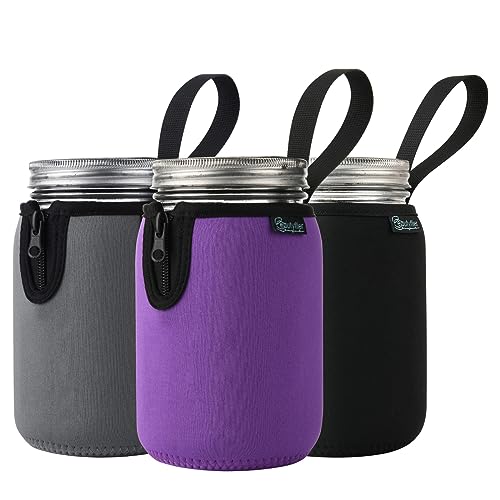 Beautyflier Mason Jars 32oz Wide Mouth Sleeve Regular Mouth Mason Jars Insulators Drinking Glass Coolers Sprouting Jars Blackout Sleeve (Black+Gray+Purple) - color: Black+Gray+Purple