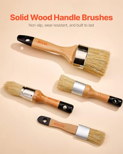 VEVOR Chalk Wax Paint Brush, 4 Piece Wax Paint Brush, Stain Brushes for Furniture, Acrylic Painting,Milk Paint,Home Decor, Natural Bristle Round Oval Chalk Paint Brushes for All Painting and Waxing - size: 4 PCS, style: Paint Brush