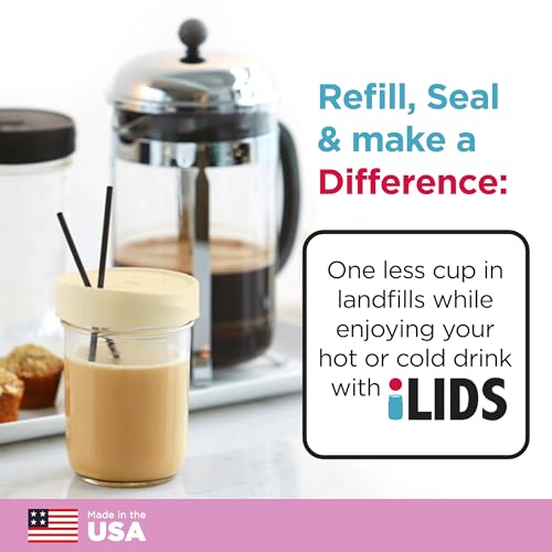 Wide-Mouth Mason Jar Drink Lid - USA Made, BPA-Free, Spill-Resistant for Coffee, Cold Brew & Iced Tea - Fits 3 3/8 in Ball & Kerr Wide Mouth - Pack of 2 - color: Butter