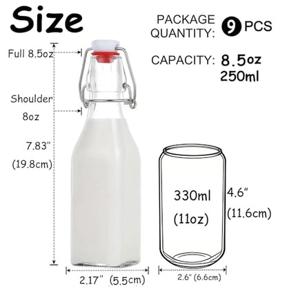 ZEBEIYU Swing Top Glass Bottles 8 oz with Airtight Lids for Home Brewing, Kombucha, Kefir, Vanilla Extract, Beer, Oil, Vinegar, Homemade Juices, Water,Soda Set of 9