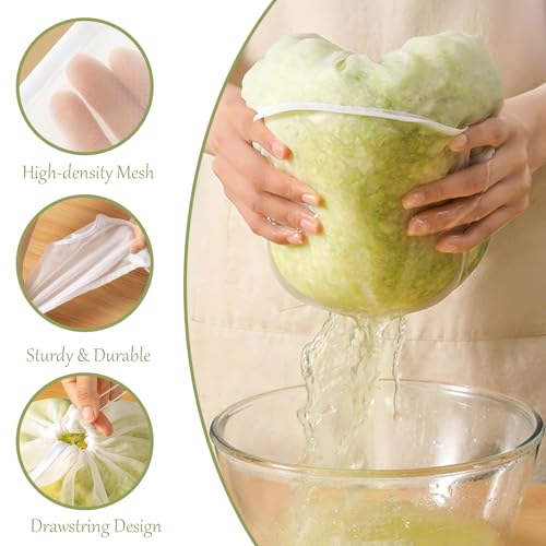 5PCS Ultra Fine Mesh Strainer Bags, Cheese Cloth Bags for Straining, Reusable Nylon Cheese Cloth Filter Bag for Filter NutMilk, Coffee, Milk, Butter, Juices and Fresh Cheese (Medium)