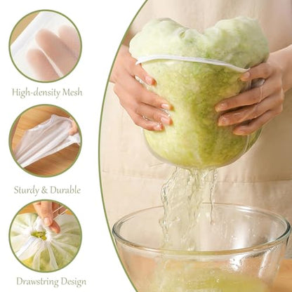 5PCS Ultra Fine Mesh Strainer Bags, Cheese Cloth Bags for Straining, Reusable Nylon Cheese Cloth Filter Bag for Filter NutMilk, Coffee, Milk, Butter, Juices and Fresh Cheese (Medium)