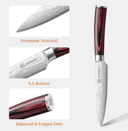 KEEMAKE 5 Inch Paring Knife - Ultra Sharp High Carbon Stainless Steel, Tomato Knife for Fruit Cutting & Peeling with Ergonomic Utility Handle