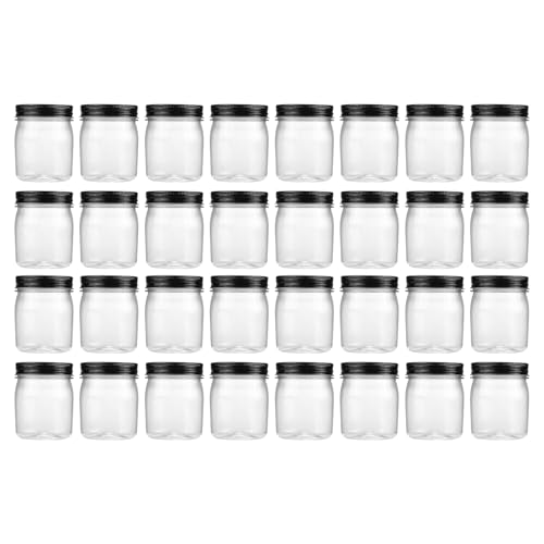 novelinks 8 oz Clear Plastic Jars with Airtight Lids, 32 Pack Plastic Mason Jars with Lids 8oz, Refillable Storage Slime Containers & Small Spice Jar for Kitchen Organization (32 Pack,Black) - color: Black, size: 32 Pack 8 Ounce