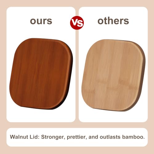 Wissy&Konny 3 Pack Square Glass Pasta Storage Containers with Walnut Wooden Airtight Lids, 70oz Tall Spaghetti Container Storage for Pasta,Spaghetti,Cereal,Space Saving Design(132 Pantry Labels)