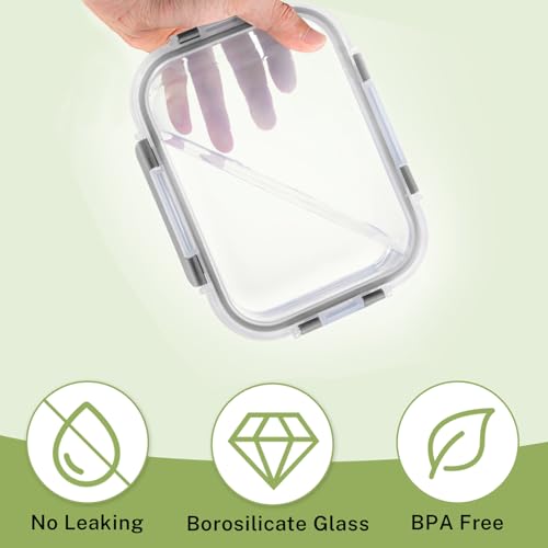 HOMBERKING 8 Pack Glass Food Storage Containers with Lids, Meal Prep Containers, Airtight Bento Boxes with Leak Proof Locking for Microwave, Oven, Freezer and Dishwasher, BPA Free, 5-35oz - color: Grey