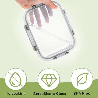 HOMBERKING 8 Pack Glass Food Storage Containers with Lids, Meal Prep Containers, Airtight Bento Boxes with Leak Proof Locking for Microwave, Oven, Freezer and Dishwasher, BPA Free, 5-35oz - color: Grey