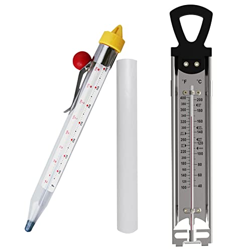 Candy Thermometer with Pot Clip, 2 Pack Deep Fry Oil Kitchen Food Cooking Thermometer for Jam, Syrup, Jelly, and Deep Fry, Instant Read Candy Thermometer for Candy Making