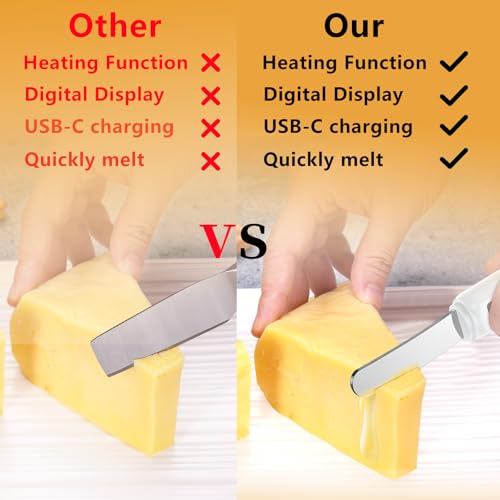 Stainless Steel Heated Butter Knife Spreader for Cold Butter, Cream Cheese, Jam, Pastry, Charcuterie, Multipurpose Kitchen Gadgets Butter Knives IP68 Waterproof, White