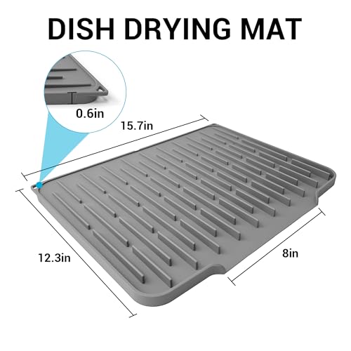 Foldable Silicone Dish Drying Mat for Kitchen Counter & Sink - Quick Dry, Space Saving, Non-Slip Pad for Small Apartments & Coffee Bar Dark Grey - color: Dark Gray