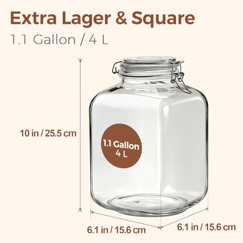 ComSaf Square Glass Pantry Jars with Airtight Lids 1.1 Gallon 2 Pack Large | Flour sugar rice, Coffee beans, Sourdough pickling, Pantry organization, Pickling fermenting, Cabinet organization, Snacks - size: 1.1 Gal*2