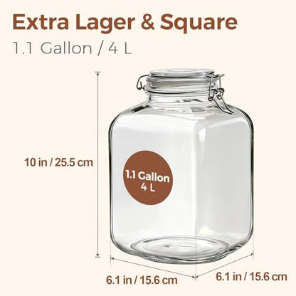 ComSaf Square Glass Pantry Jars with Airtight Lids 1.1 Gallon 2 Pack Large | Flour sugar rice, Coffee beans, Sourdough pickling, Pantry organization, Pickling fermenting, Cabinet organization, Snacks - size: 1.1 Gal*2
