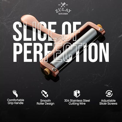 Zulay Adjustable Cheese Slicer - Wire Slicer For Mozzarella, Cheddar, Gouda - Heavy Duty With 2 Extra Wires (Copper) - color: Copper