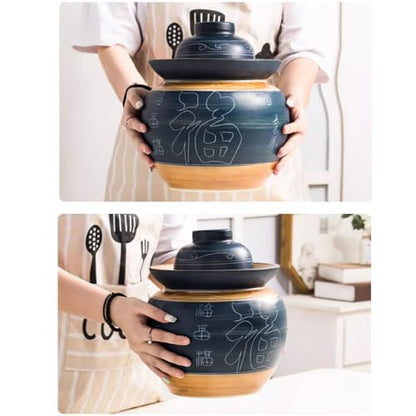Ceramic Fermentation Crock With Water Seal Lid, Traditional Chinese Stoneware Pickling Jar For Kimchi Sauerkraut And Vegetables, 1 Pcs(5L) - size: 5L