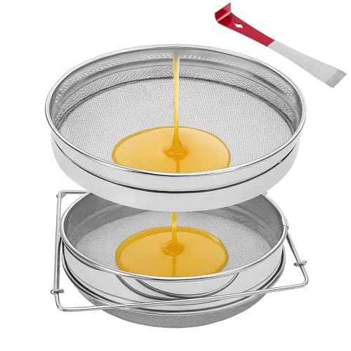 Stainless Steel Honey Strainer, Double Sieve for 5 Gallon Bucket, Beekeeping Equipment with Extendable Arms, Honey Debris Filter