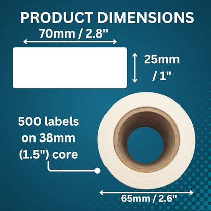 Pantry Labels for Containers, Blank White Kitchen Storage Stickers – 70mm x 25mm (2.7” x 1”), 500/Roll, Strong Permanent Adhesive, Food Safe, for Jars, Spice Containers & Pantry Organization