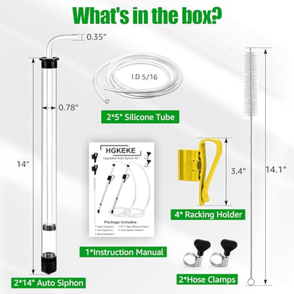 2Pcs 14” Auto Siphon Beer Bottle Siphon Pump with 5Ft Clear Silicone Wine & Liquid Siphoning Pump, Effortless Bottling Fermentation Mead for HomeBrew Gallon Jugs Kit Wine Making Kit
