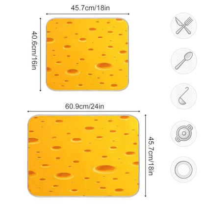 Dish Drying Mat for Kitchen Counter Cute Yellow Cheese Absorbent Drying Dish Mat 16×18 inch Dish Rack Pad Coffee Mat for Sink Dishes Under Rack - size: 16x18in