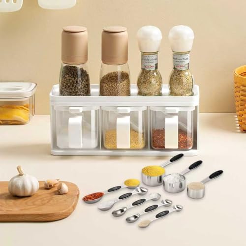 13-Piece Magnetic Measuring Spoons and Cups Set, Stainless Steel Kitchen Measure Tools with Silicone Handles, Nesting Dry and Liquid Measuring Cups for Baking Cooking (Black) - color: Black