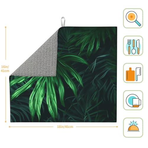Green Tropical Jungle Plant Print Dish Drying Mat for Kitchen Counter Ultra Absorbent Microfiber Dishes Drainer Mats Washable Drying Pads for Sinks 16 x 18 In - color: Green Tropical Jungle Plant