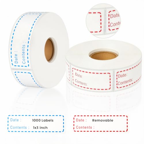1000 Pcs Removable Freezer Labels with Perforation Line, 1x3 Inch Waterproof Oil Resistant Food Storage Stickers, No Residue Easy Peel Date Content Labels for Kitchen Containers, Jars, Restaurants - color: Type-a