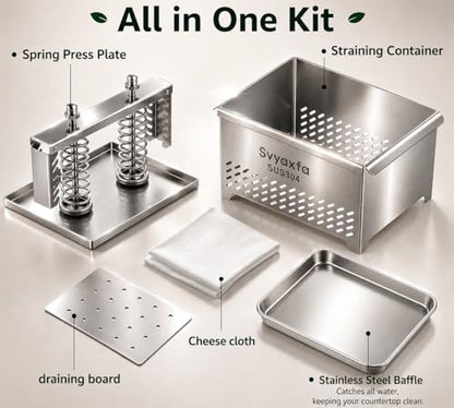 Tofu Press Stainless Steel, 304 Stainless Steel Paneer Maker & Cheese Press with Drip Tray, Adjustable Pressure Tofu Presser for Firm & Extra Firm Tofu, Dishwasher Safe, BPA FreeFood Strainer(6.6*4.7) - size: 6.6*4.7