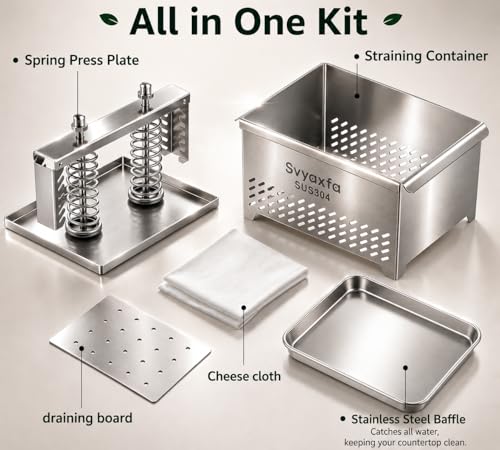 Tofu Press Stainless Steel, 304 Stainless Steel Paneer Maker & Cheese Press with Drip Tray, Adjustable Pressure Tofu Presser for Firm & Extra Firm Tofu, Dishwasher Safe, BPA FreeFood Strainer(6.6*4.7) - size: 6.6*4.7