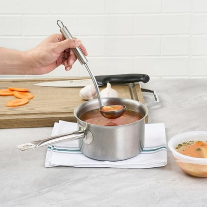 Restaurantware Stainless Steel Sauce Ladle - German Standard Gravy Ladle with Ergonomic Handle, Dishwasher Safe - Small Ladle For Serving Soups, Dressings, Sauces - style: Steel Sauce Ladle
