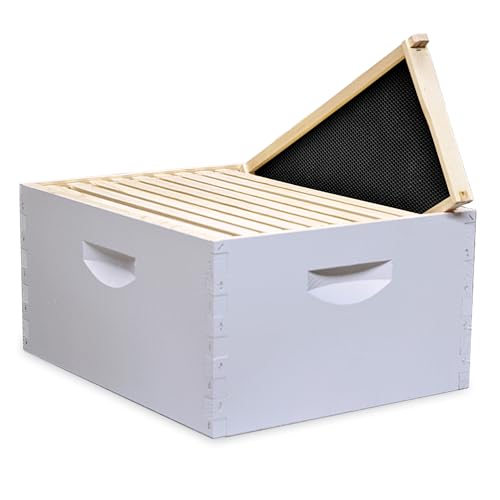 Mann Lake 10-Frame Deep Hive Kit, Fully Assembled 9⅝" Bee Hive Body with 10 Frames & Beeswax-Coated Plastic Foundation for Brood Replacement, Colony Growth & Honey Production, Made in USA, Painted - color: Assembled, Paint