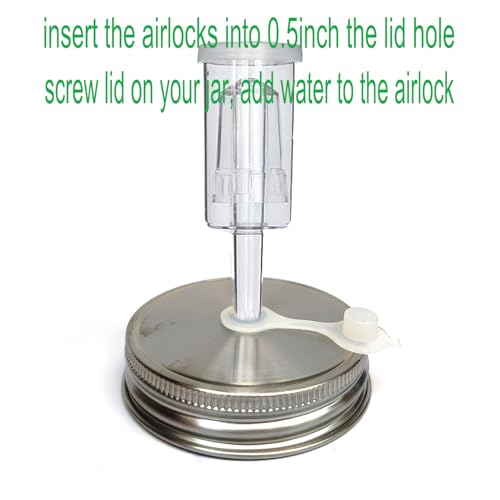 6 Set Fermentation Kit for Wide Mouth Mason Jar, 6 Stainless Steel Fermenting Lids with 6 Airlocks and 6 glass weight1 Silicone Tong (Jars Not Included)