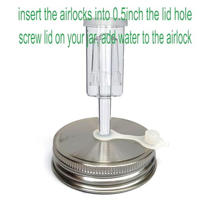 6 Set Fermentation Kit for Wide Mouth Mason Jar, 6 Stainless Steel Fermenting Lids with 6 Airlocks and 6 glass weight1 Silicone Tong (Jars Not Included)
