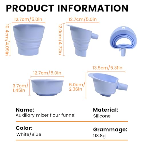 Silicone Flour Funnel for Stand Mixers, Mess-Free Pouring Ring for Baking Ingredients, Flexible Food-Grade Silicone, Dishwasher Safe,Blue