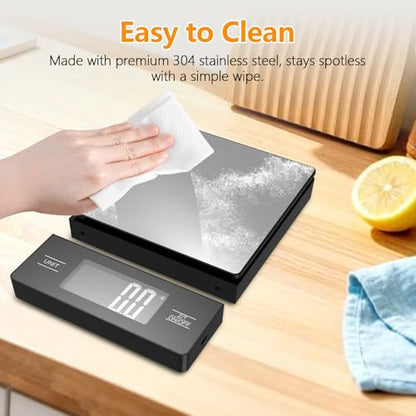 Kitchen Scale with Detachable Display Wireless Stainless Steel Digital Food Scale, 11lb/5kg, 1g Precision, Backlit LCD, Tare Function for Baking, Coffee Brewing & Cooking, Metallic/Black - color: Stainless Steel