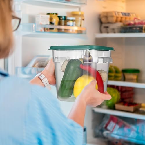 Suclain 8 Pack 4 QT and 6 QT Food Storage Containers with Lids Scales Handles Square Clear Restaurant Food Storage Containers Polycarbonate Commercial Grade for Kitchen Marinating Meat Dough(Green) - color: Green
