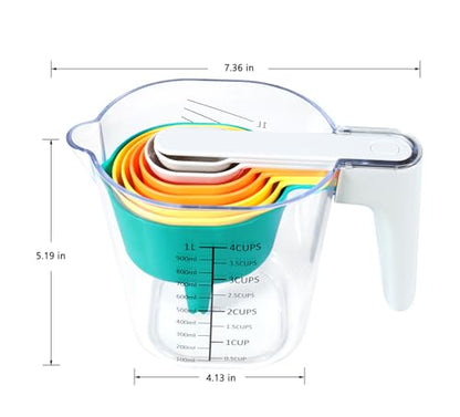 Stackable 10-Piece Measuring Cups and Spoons Set with White Lids | Kitchen gadgets for cooking & baking. Includes 10 stackable cups & spoons. Dishwasher-safe. For liquid & dry, multicolor - color: 10 Piece - Yellow and White