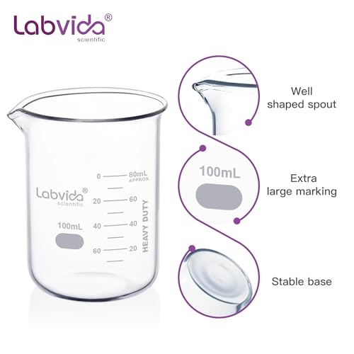 12pcs 100ml Upgrated Thick Glass Beakers, Griffin Low Form Beaker Set with Double Scale, 3.3 Boro, LVA005 - style: 12pcs of Vol.100ml