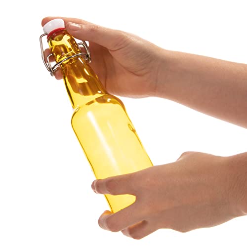 Cocktailor Glass Grolsch Beer Bottles (6-pack, 11 oz./330 mL) Airtight Seal with Swing Top/Flip Top Stoppers - Home Brewing Supplies, Fermenting of Alcohol, Kombucha Tea, Wine, Soda - Yellow