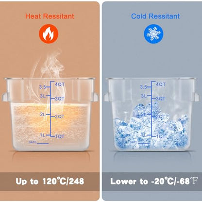 Maxcheck 4 Pcs 4qt Food Storage Container with Lids Bulk Clear Plastic Commercial Food Storage Bins with Scale Handle Space Saving Restaurant Tubs for Kitchen Prep Proof Dough(White, Blue) - color: White, Blue