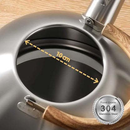 18/8 Stainless Steel Tea Kettle for Stovetop (5L / 5.29 Quart, Whistling Tea Pot, Wood Handle)-Silver - size: 5.3 Quarts