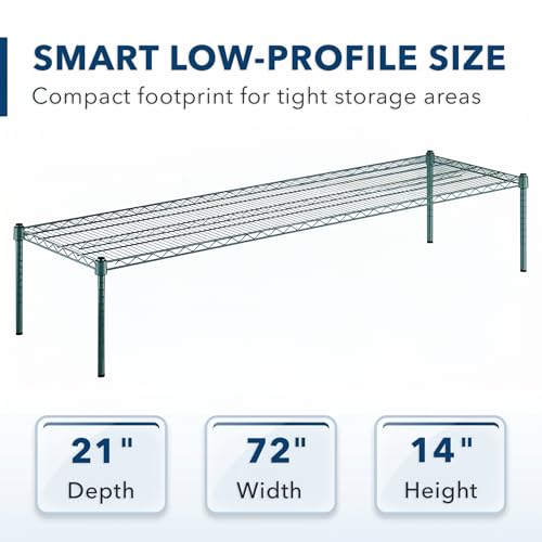 21" x 72" x 14" Green Epoxy Wire Storage Shelf, Dunnage Rack, Commercial 1 Tier Small Shelf - color: Green, size: 21"D x 72"W x 14"H