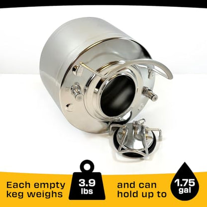 Refillable Keg LEFT – 1.75 gallon Stainless Steel Keg for Beer, Cocktails, Mixed Drinks, Cider, Seltzer, Ball Lock, Quick Disconnects, 6.5 liters, 228oz - size: Left - 1.75 gallons