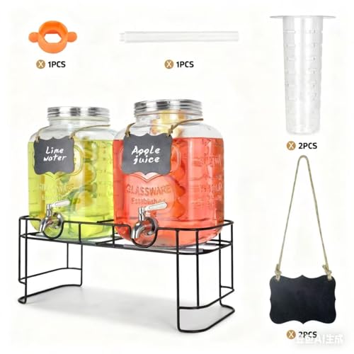 DD&HAPP Glass Drink Dispensers For Parties.1.2 Gallon Beverage Dispensers With Stand And Stainless Steel Spigot.Party Drink Dispenser For Punch,Iced Tea,Ideal for Weddings,Events,Buffet&Home Use. - size: 1.2 Gallon Double With Stand