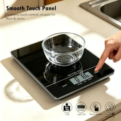 Digital Food Scale Kitchen Scales Grams and Ounces for Weight Loss Baking Cooking of NUTRI FIT, Max 11lb 1g Increment, Ultra-Thin Size and Hang to Wall - color: Tempered Glass-Black