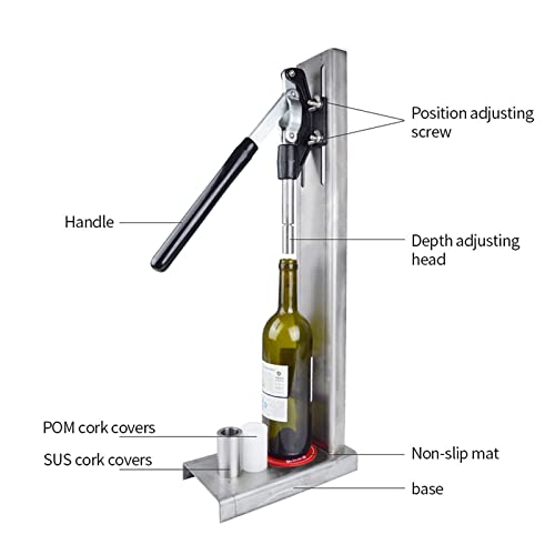 KEhtu Manual Bottle Capper Tool, Bench Top Stainless Steel Corkers Red Wine Bottle Capper with Two Plastic Size stoppers and Adjustable Auto Lever for Homebrew Soda Soft Drink Home Brew Beer